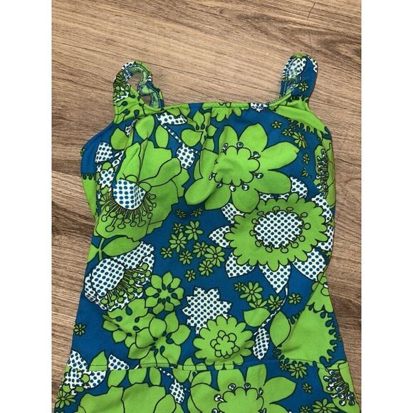 VTG 50s 60s GreenBlue Psychedelic Pinup Style Swimsuit Rockabilly Retro READ S/M - Picture 13 of 14